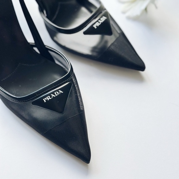 Prada Women’s Mesh Slingback Pump Heels Black Nero Size 6 - Picture 10 of 16